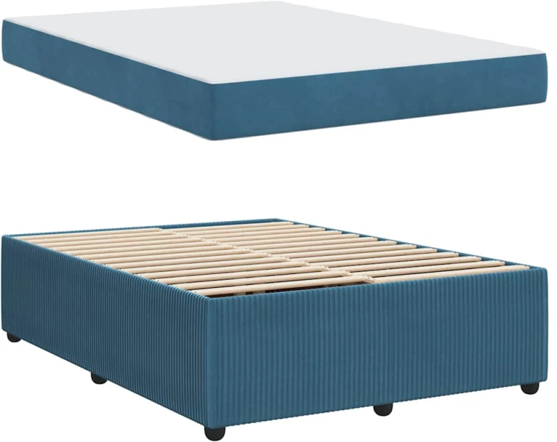 vidaXL Σκελετός κρεβατιού με στρώμα Μπλε 160 x 200 cm Βελούδο