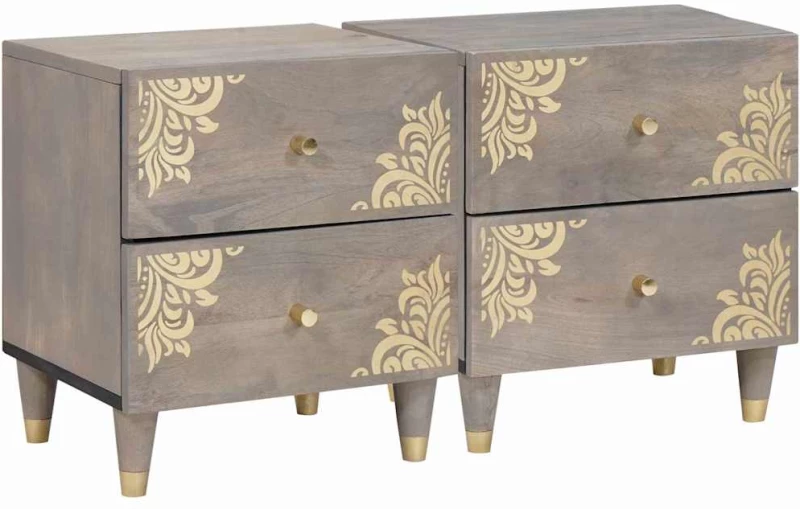 vidaXL Κομοδίνο 2 pcs Γκρι 40 x 33 x 46 εκ. Μασίφ ξύλο μάνγκο