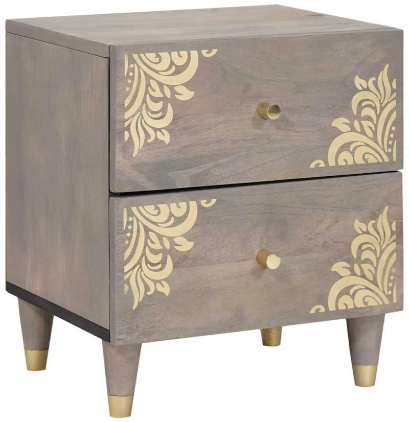 vidaXL Κομοδίνο 2 pcs Γκρι 40 x 33 x 46 εκ. Μασίφ ξύλο μάνγκο