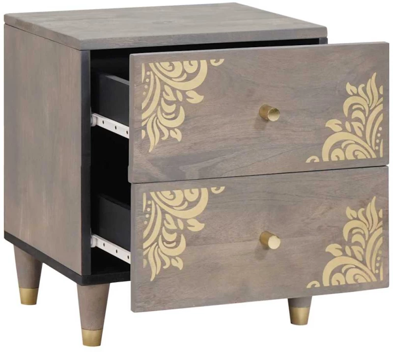 vidaXL Κομοδίνο 2 pcs Γκρι 40 x 33 x 46 εκ. Μασίφ ξύλο μάνγκο
