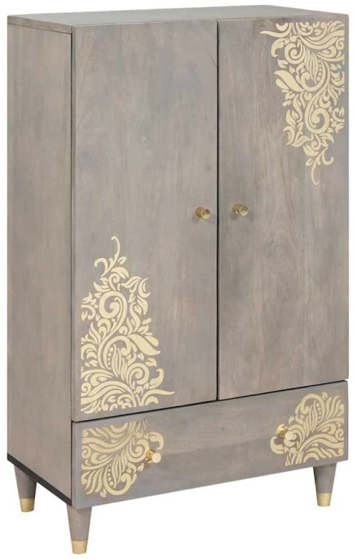 vidaXL Highboard Γκρι και Χρυσό 60 x 33.5 x 100 εκ. Μασίφ ξύλο μάνγκο