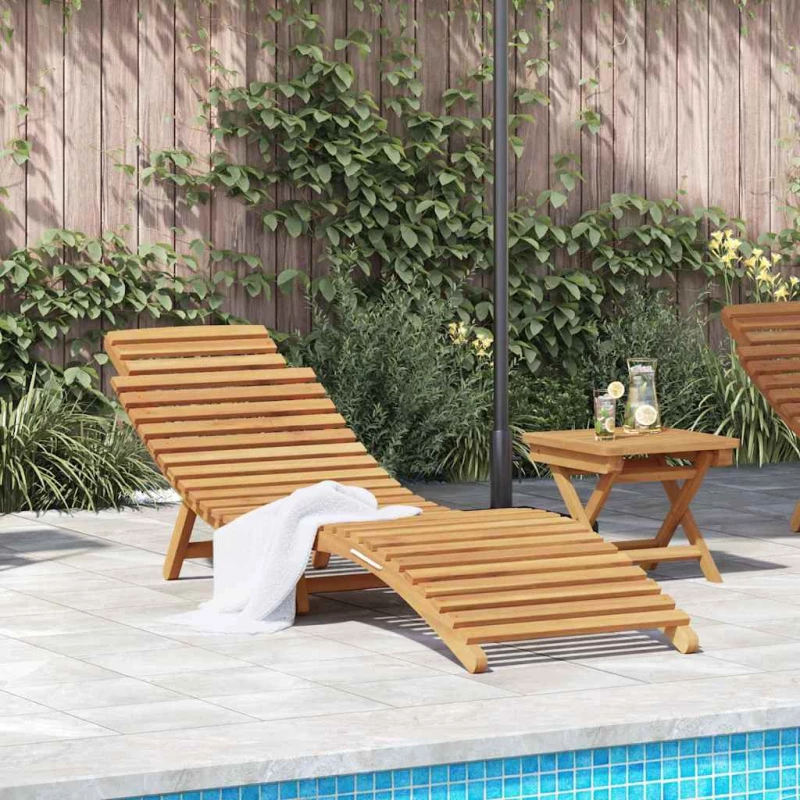 vidaXL Ξαπλώστρα Καφέ 184 x 55 x 59 εκ Στερεό Ξύλο Τίκ