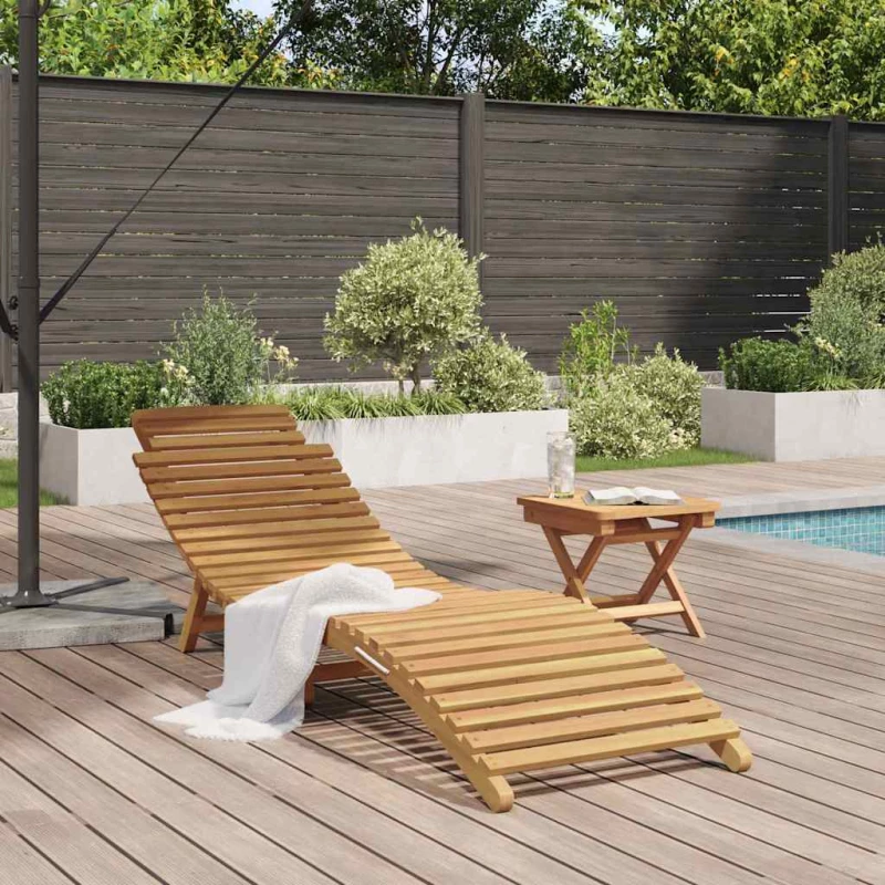 vidaXL Ξαπλώστρα Καφέ 184 x 55 x 59 εκ Στερεό Ξύλο Τίκ