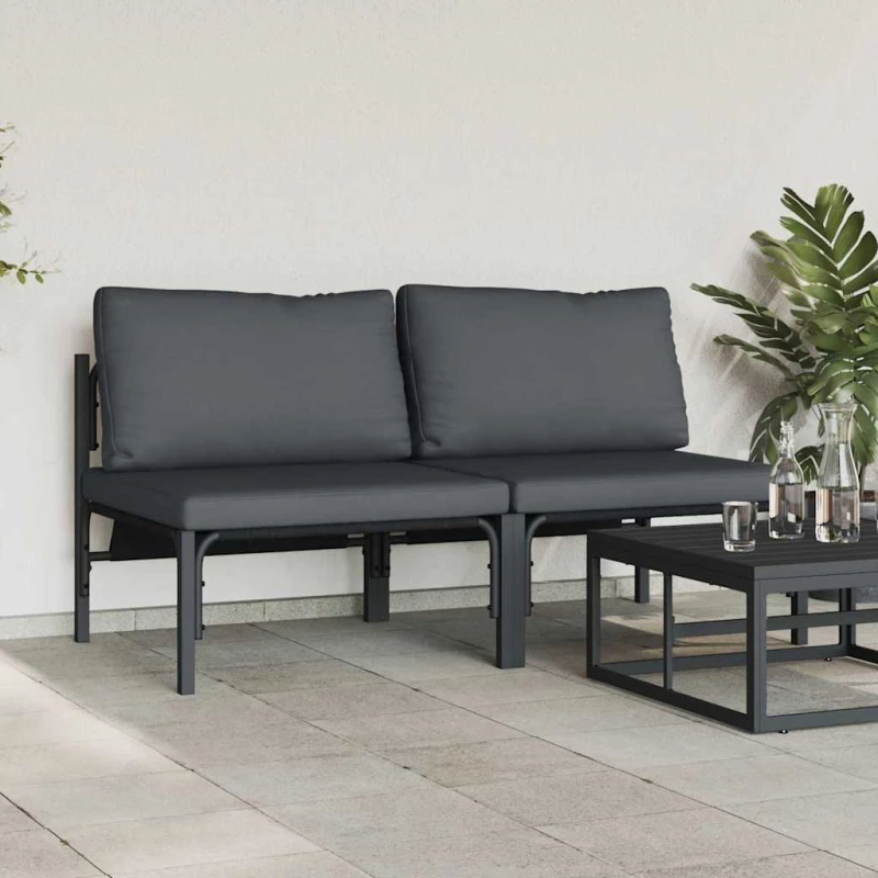 vidaXL Εξωτερικά Έπιπλα με μαξιλάρι με μαξιλάρι 2 pcs Ανθρακί Ατσάλι