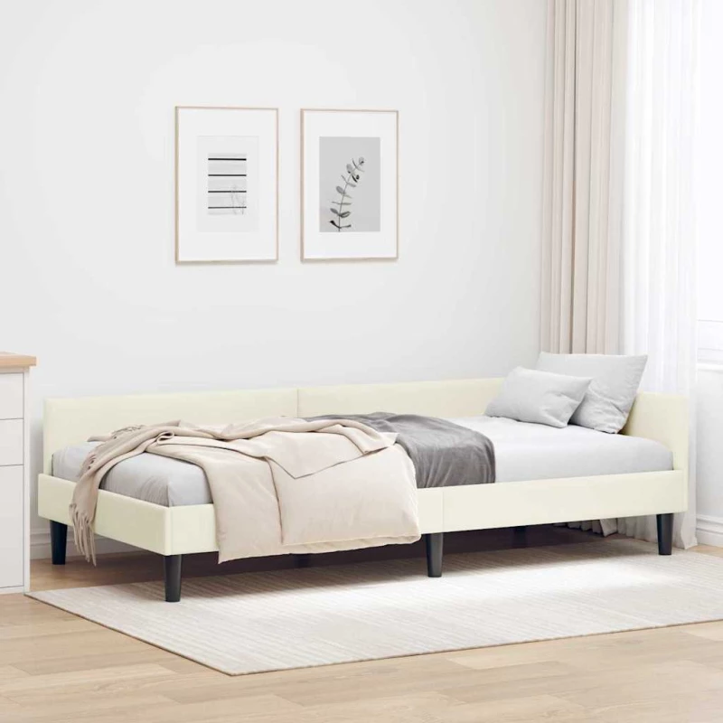 vidaXL Πλαϊνό Κρεβάτι Κρεμ 80 x 200 cm Βελούδο και Στιβαρή ξυλεία