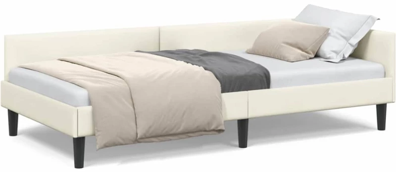 vidaXL Πλαϊνό Κρεβάτι Κρεμ 80 x 200 cm Βελούδο και Στιβαρή ξυλεία