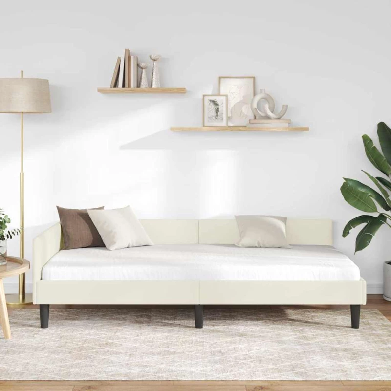 vidaXL Πλαϊνό Κρεβάτι Κρεμ 80 x 200 cm Βελούδο και Στιβαρή ξυλεία