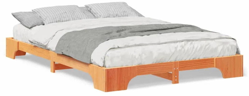 vidaXL Κρεβάτι δαπέδου Καφέ 140 x 220 cm Μασίφ ξύλο πεύκου