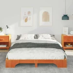 vidaXL Κρεβάτι δαπέδου Καφέ 140 x 220 cm Μασίφ ξύλο πεύκου