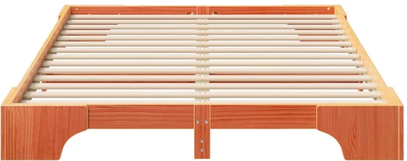 vidaXL Κρεβάτι δαπέδου Καφέ 140 x 220 cm Μασίφ ξύλο πεύκου