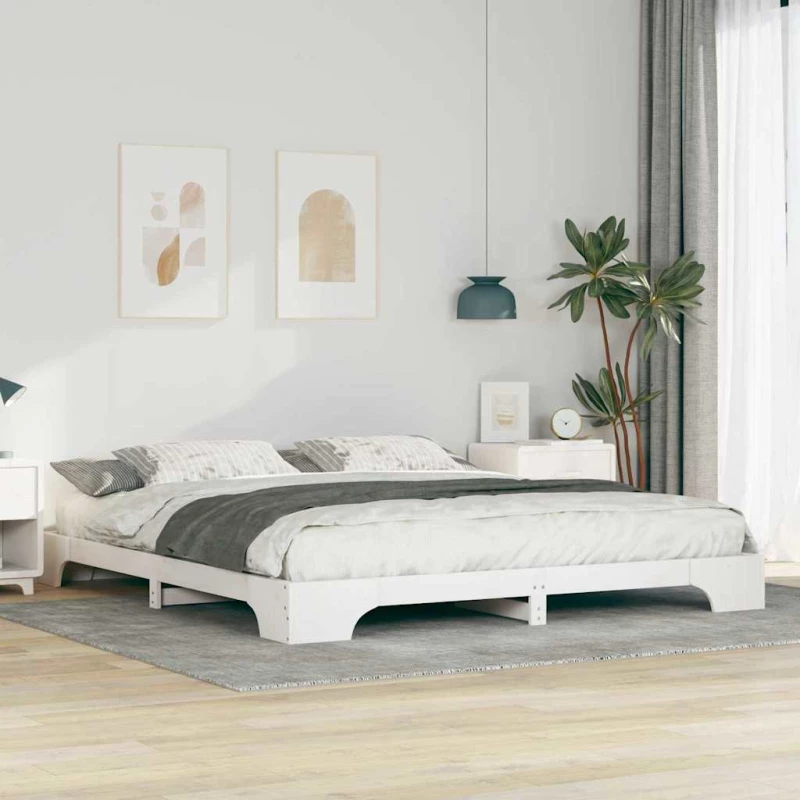 vidaXL Κρεβάτι δαπέδου Λευκό 180 x 220 εκ. Μασίφ ξύλο πεύκου
