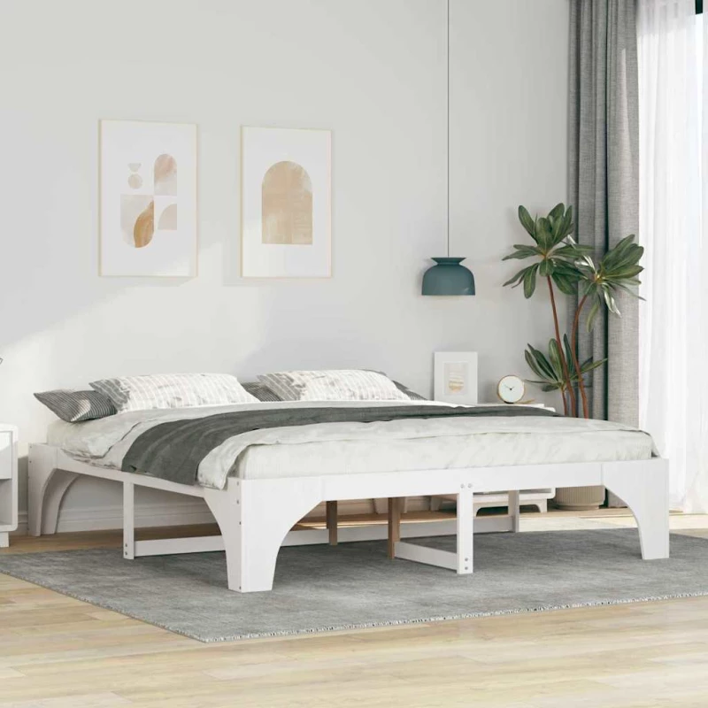 vidaXL Κρεβάτι δαπέδου Λευκό 180 x 200 cm Μασίφ ξύλο πεύκου