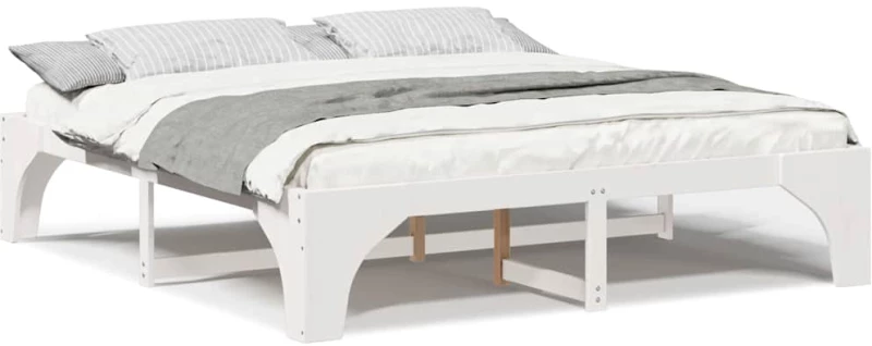 vidaXL Κρεβάτι δαπέδου Λευκό 180 x 200 cm Μασίφ ξύλο πεύκου