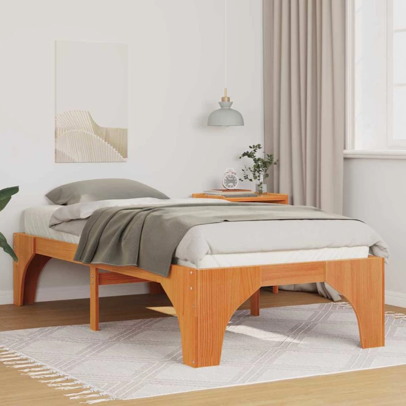 vidaXL Κρεβάτι δαπέδου Καφέ 100 x 200 cm Μασίφ ξύλο πεύκου