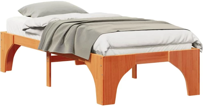 vidaXL Κρεβάτι δαπέδου Καφέ 100 x 200 cm Μασίφ ξύλο πεύκου