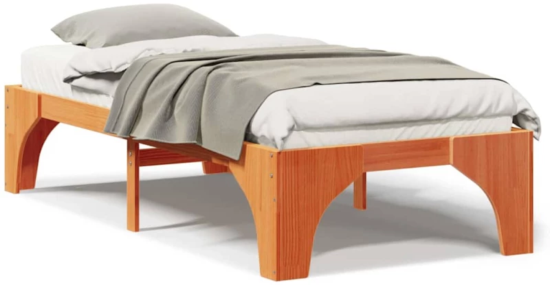 vidaXL Κρεβάτι δαπέδου Καφέ 100 x 200 cm Μασίφ ξύλο πεύκου