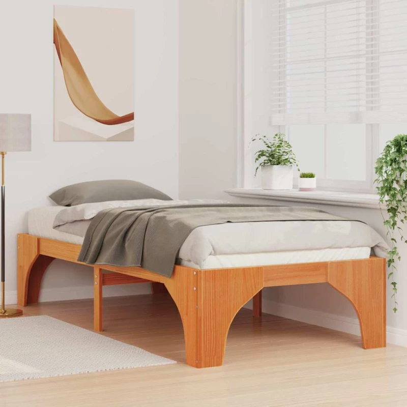 vidaXL Κρεβάτι δαπέδου Καφέ 100 x 200 cm Μασίφ ξύλο πεύκου