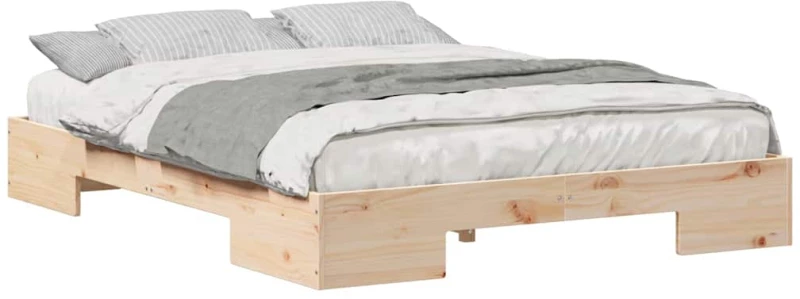 vidaXL Κρεβάτι δαπέδου Καφέ 140 x 200 cm Μασίφ ξύλο πεύκου