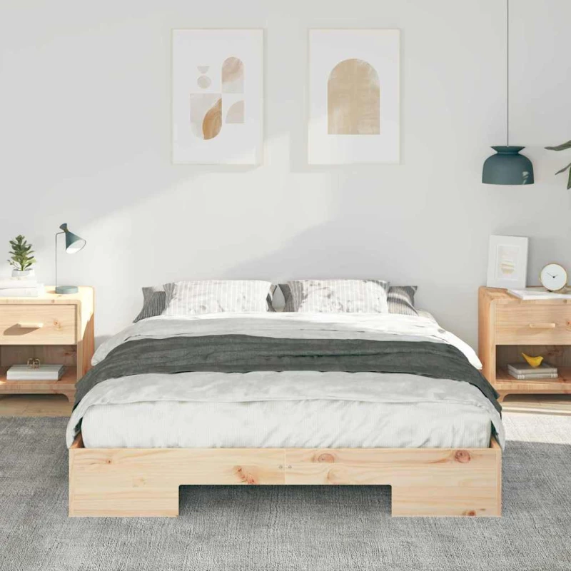 vidaXL Κρεβάτι δαπέδου Καφέ 140 x 200 cm Μασίφ ξύλο πεύκου