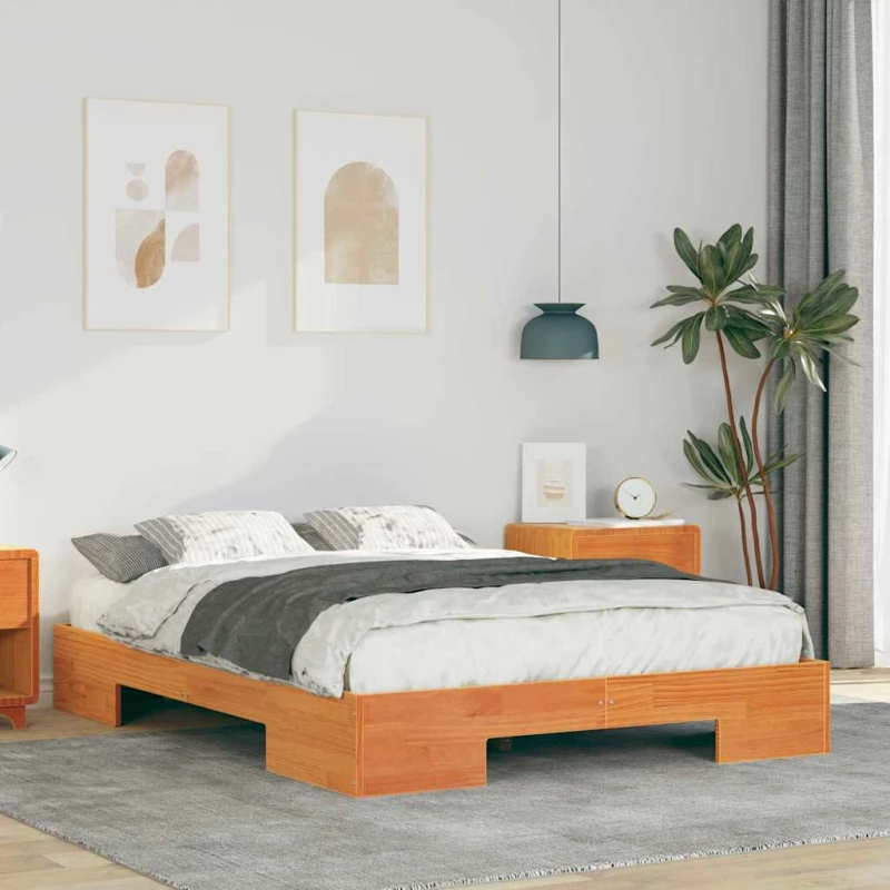 vidaXL Κρεβάτι δαπέδου Καφέ 120 x 200 cm Μασίφ ξύλο πεύκου