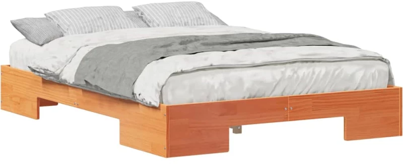 vidaXL Κρεβάτι δαπέδου Καφέ 120 x 200 cm Μασίφ ξύλο πεύκου
