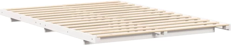 vidaXL Κρεβάτι δαπέδου Λευκό 150 x 200 cm Μασίφ ξύλο πεύκου