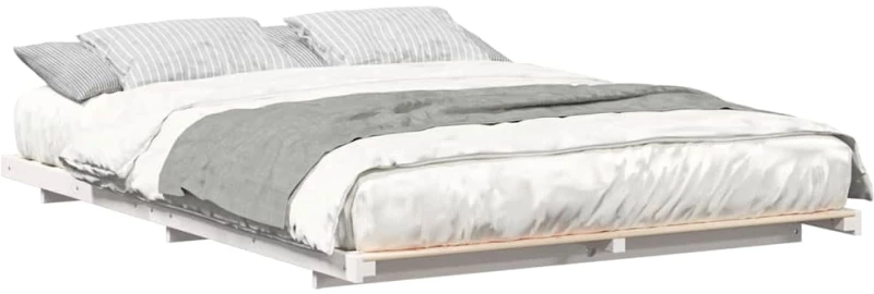 vidaXL Κρεβάτι δαπέδου Λευκό 150 x 200 cm Μασίφ ξύλο πεύκου
