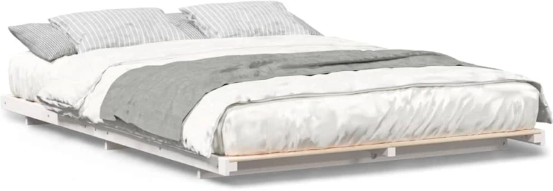 vidaXL Κρεβάτι δαπέδου Λευκό 150 x 200 cm Μασίφ ξύλο πεύκου