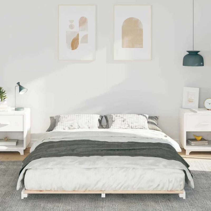 vidaXL Κρεβάτι δαπέδου Λευκό 150 x 200 cm Μασίφ ξύλο πεύκου