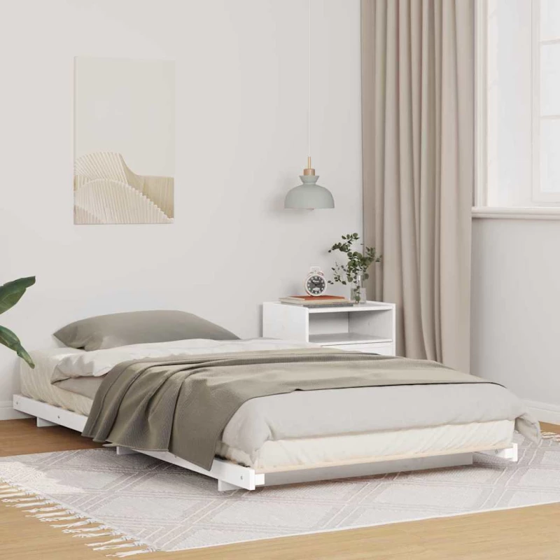 vidaXL Κρεβάτι δαπέδου Λευκό 80 x 210 cm Μασίφ ξύλο πεύκου
