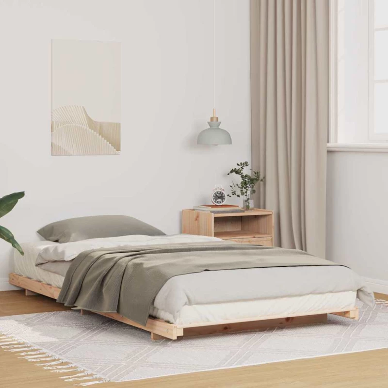 vidaXL Κρεβάτι δαπέδου Καφέ 100 x 210 cm Μασίφ ξύλο πεύκου
