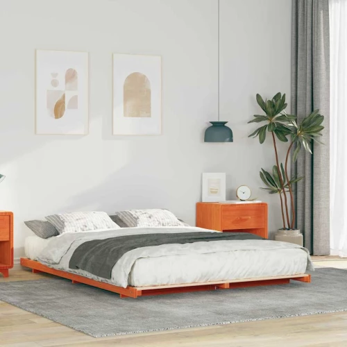 vidaXL Κρεβάτι δαπέδου Καφέ κεριού 140 x 210 cm Μασίφ ξύλο πεύκου