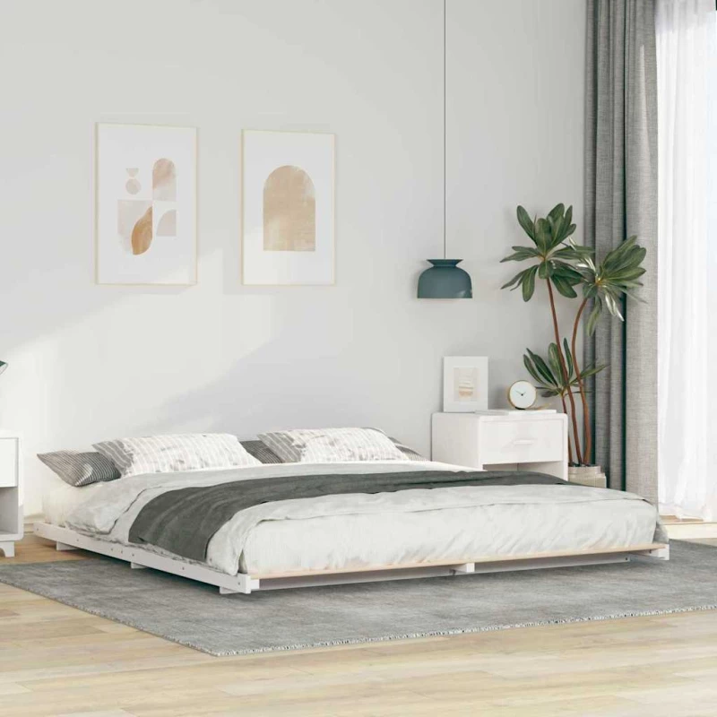 vidaXL Κρεβάτι δαπέδου Λευκό 180 x 210 cm Μασίφ ξύλο πεύκου