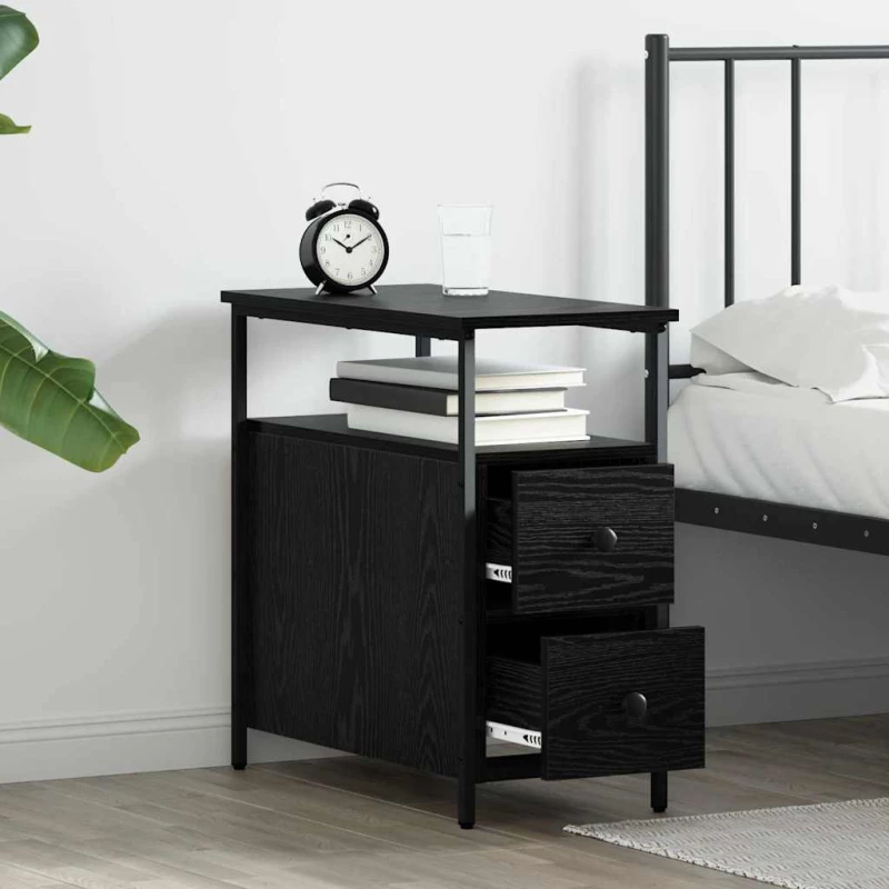 vidaXL Κομοδίνο 2 pcs Μαύρη δρυς 30 x 60 x 60 εκ. Επεξεργασμένο ξύλο