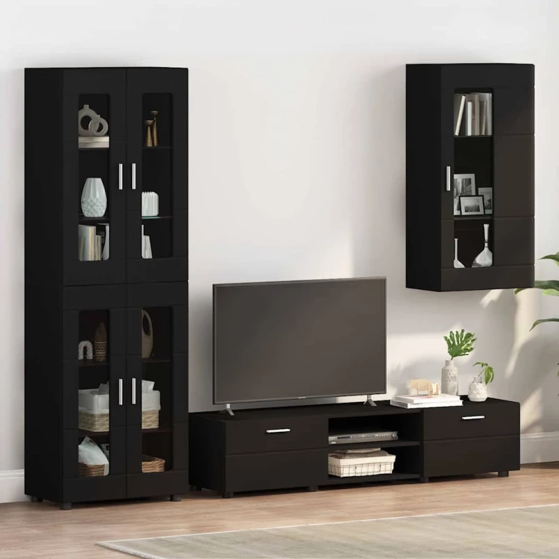 vidaXL Ντουλάπα τοίχου Μαύρο 55 x 29 x 100 εκ Επεξεργασμένο ξύλο