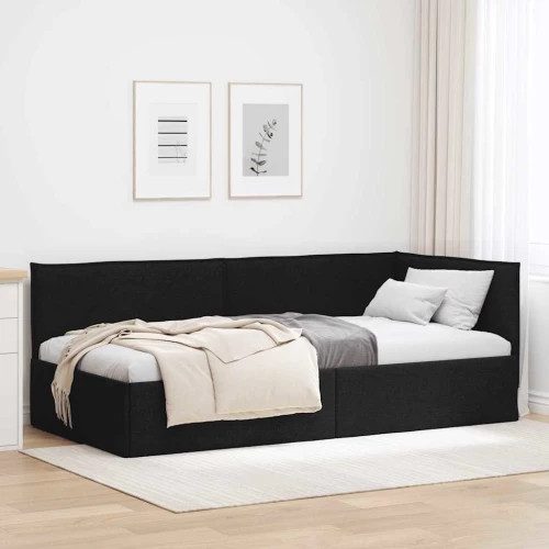 vidaXL Κρεβάτι Γωνίας με κεφαλάρι Μαύρο 100 x 200 cm ύφασμα