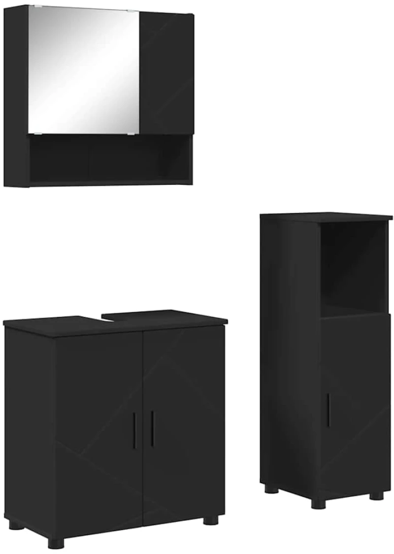 vidaXL Σετ Επίπλων Μπάνιου Επιτοίχιο 3 pcs Μαύρο 61 x 35 x 64 εκ.