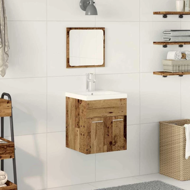 vidaXL Σετ Έπιπλα Μπάνιου Επιτοίχιο 3 pcs Παλιό Ξύλο 41 x 38.5 x 46 cm