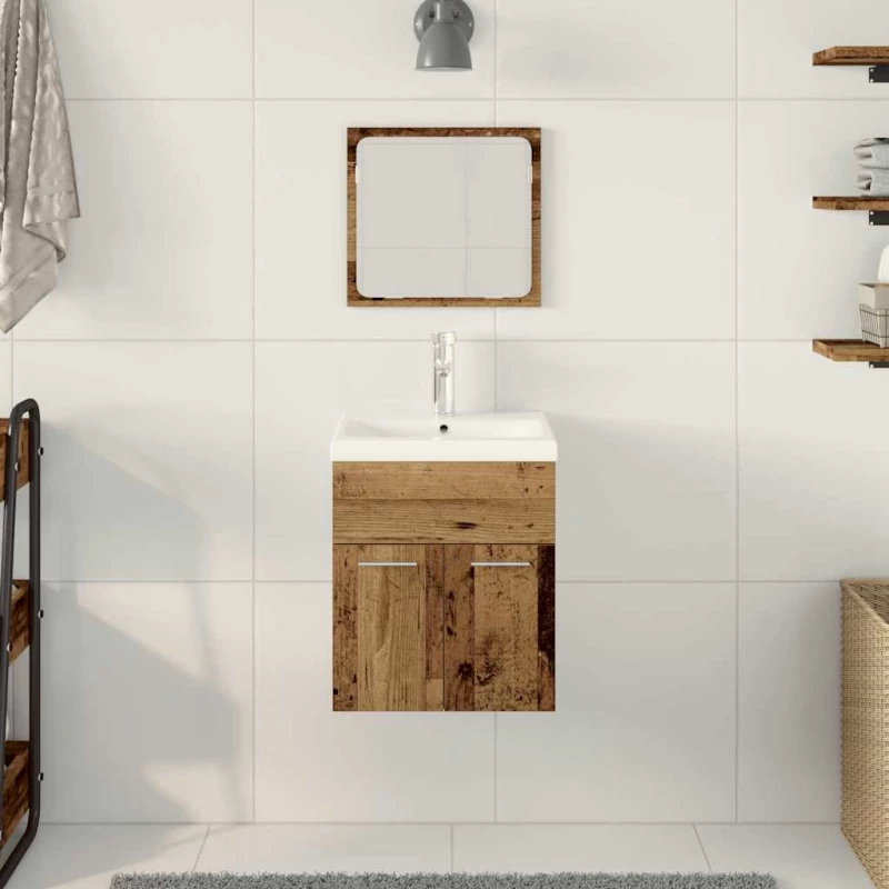 vidaXL Σετ Έπιπλα Μπάνιου Επιτοίχιο 3 pcs Παλιό Ξύλο 41 x 38.5 x 46 cm