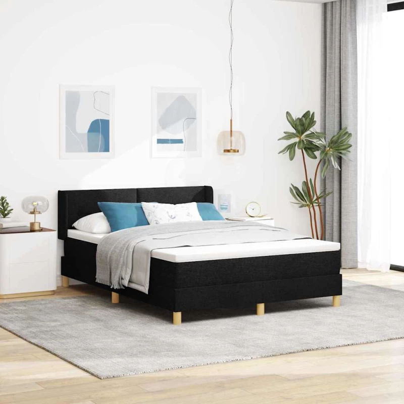 vidaXL Κρεβάτι με ελατήρια Λευκό και Μαύρο 140 x 190 cm ύφασμα