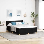 vidaXL Κρεβάτι με ελατήρια Λευκό και Μαύρο 140 x 190 cm ύφασμα