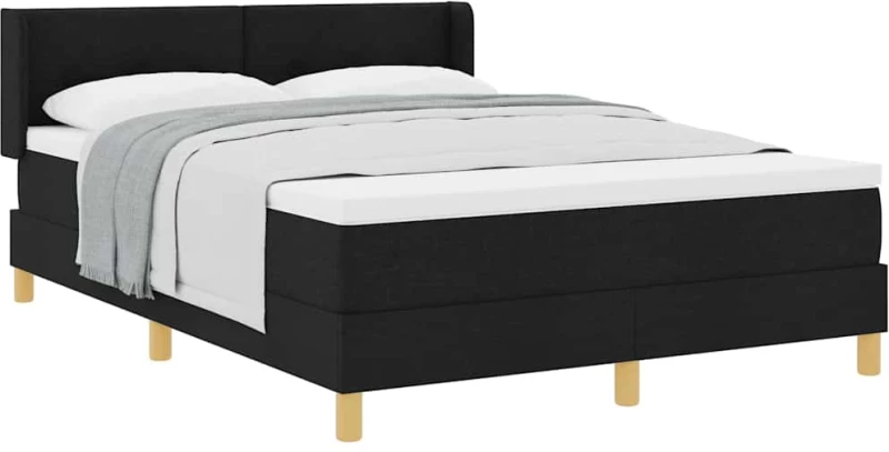 vidaXL Κρεβάτι με ελατήρια Λευκό και Μαύρο 140 x 190 cm ύφασμα