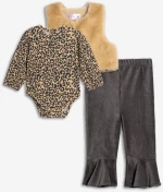 Σετ παντελόνι 3 τμχ βρεφικό κορίτσι "Animal print" μπεζ