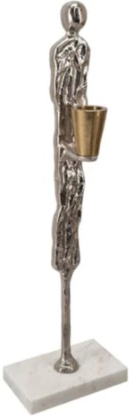 Κηροπήγιο Figurine 86845-DS 12,1x7,6x39,4cm Silver Artekko Μέταλλο,Μάρμαρο