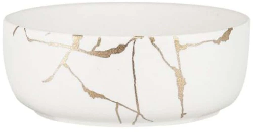 Διακοσμητικό Μπωλ Wabi Sabi 440003 18x18x6,6cm Marble Effect White-Gold Artekko Πορσελάνη