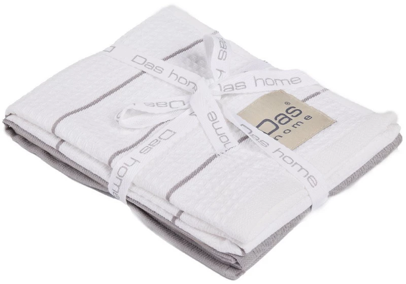 Ποτηρόπανα 0829 (Σετ 2τμχ) White-Grey Das Home 30x50cm 100% Βαμβάκι