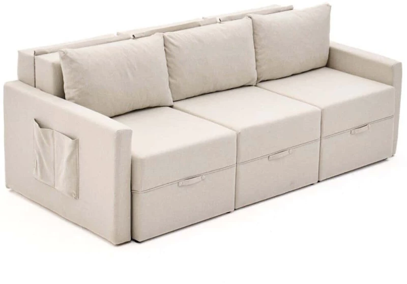 Καναπές - Κρεβάτι Τριθέσιος Saros 825BLC4324 230x110x72cm Cream