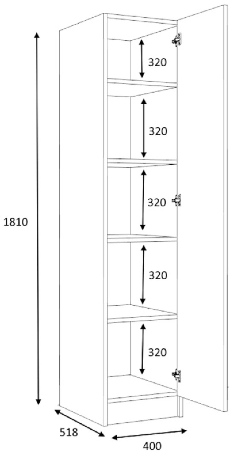 Ντουλάπα ρούχων Ricardo  μονόφυλλη χρώμα ανθρακί 40x51,8x181εκ.