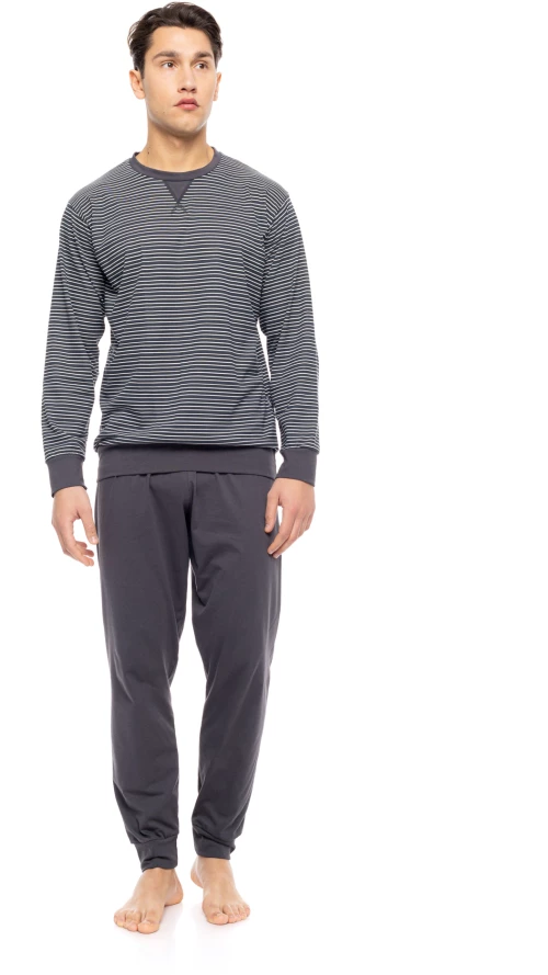 Ανδρική πυτζάμα ULISSE - Stone Gray Stripes - Cotton - Regular Fit