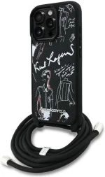Karl Lagerfeld Case For Iphone 16 Pro Max Klhcp16Xpggrmpck Compatible With Magsafe (Crssby Grained Pu W/ Pattern & Logo) Black